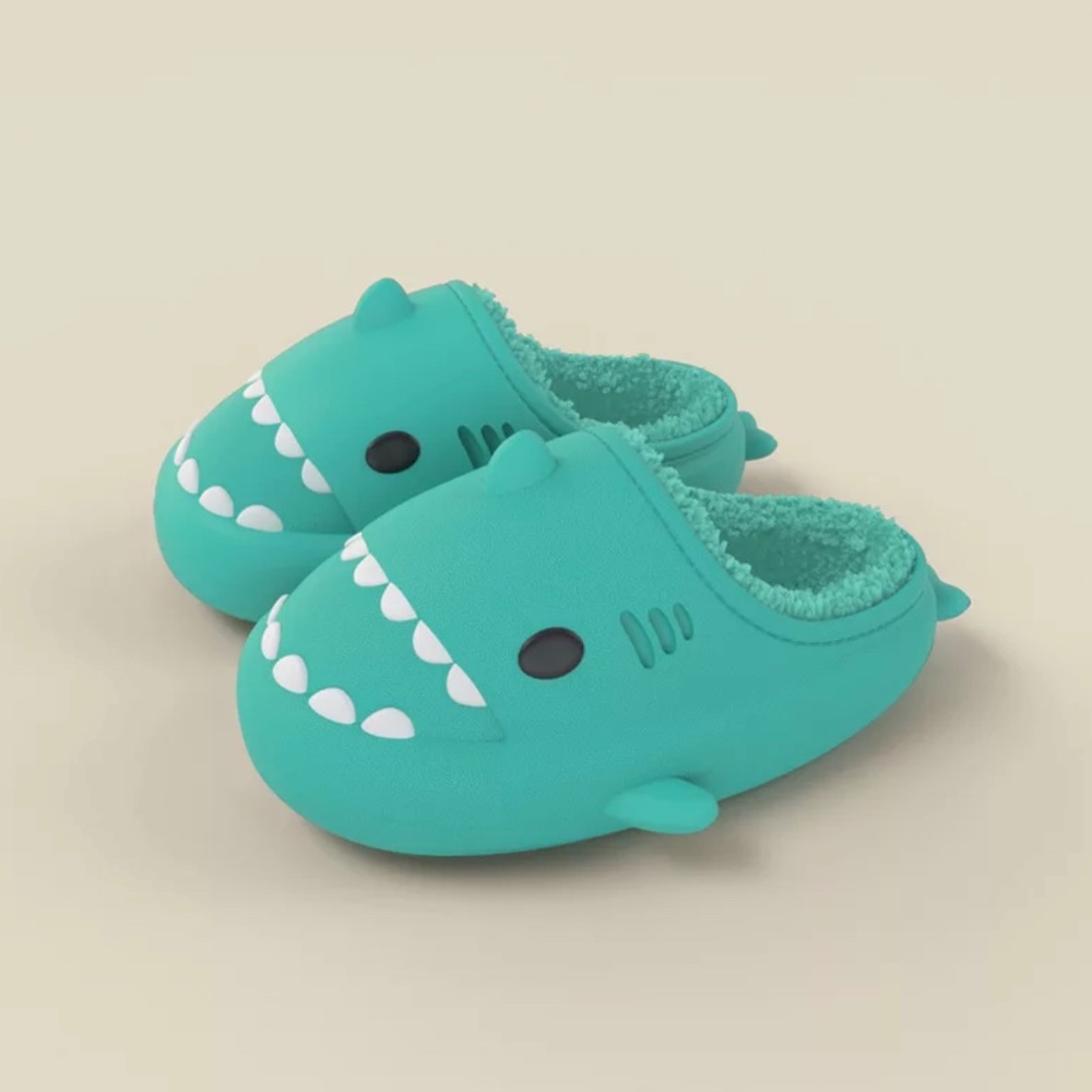Green Children's  Winter Warm Shark Slippers